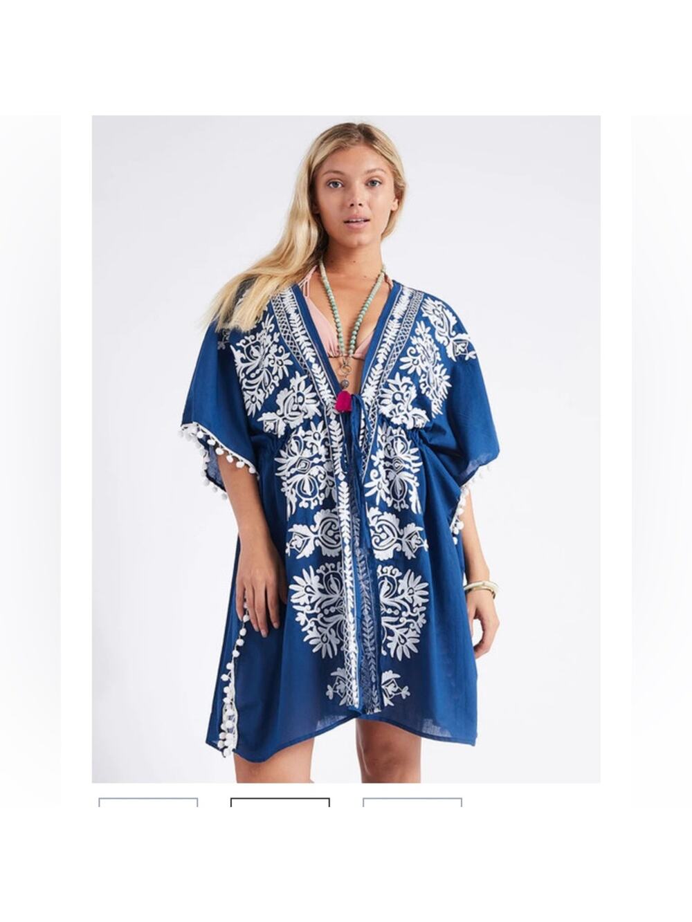 NEW Debbie Katz Malina Kimono Beach Swim Cover up Embroidered Navy Blue Small